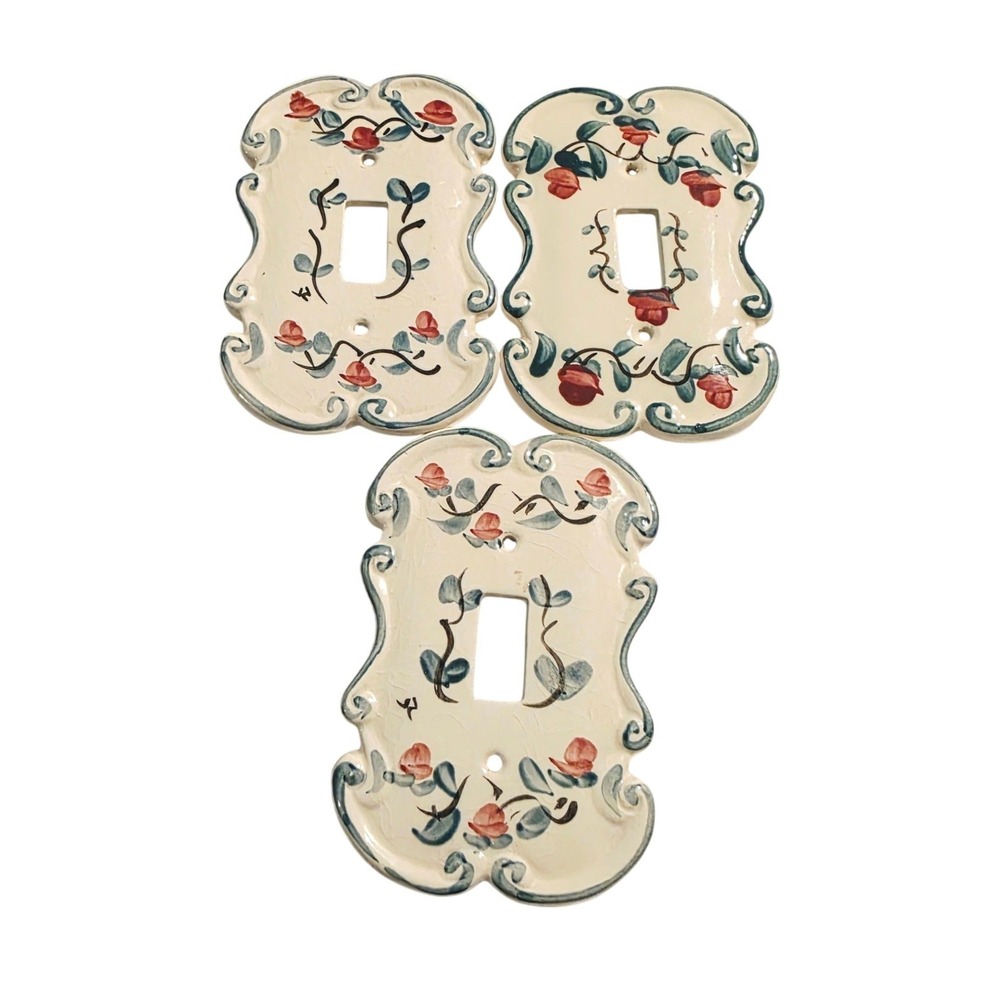 Vintage Ceramic Floral Light Switch Covers Wall Plates Farmhouse Decor Set of 3